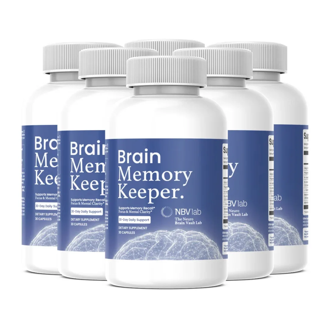 Brain Memory Keeper brain health supplement bottle with natural Alpha-GPC cognitive support formula