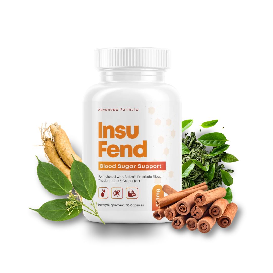 InsuFend dietary supplement bottle for blood sugar and metabolic support