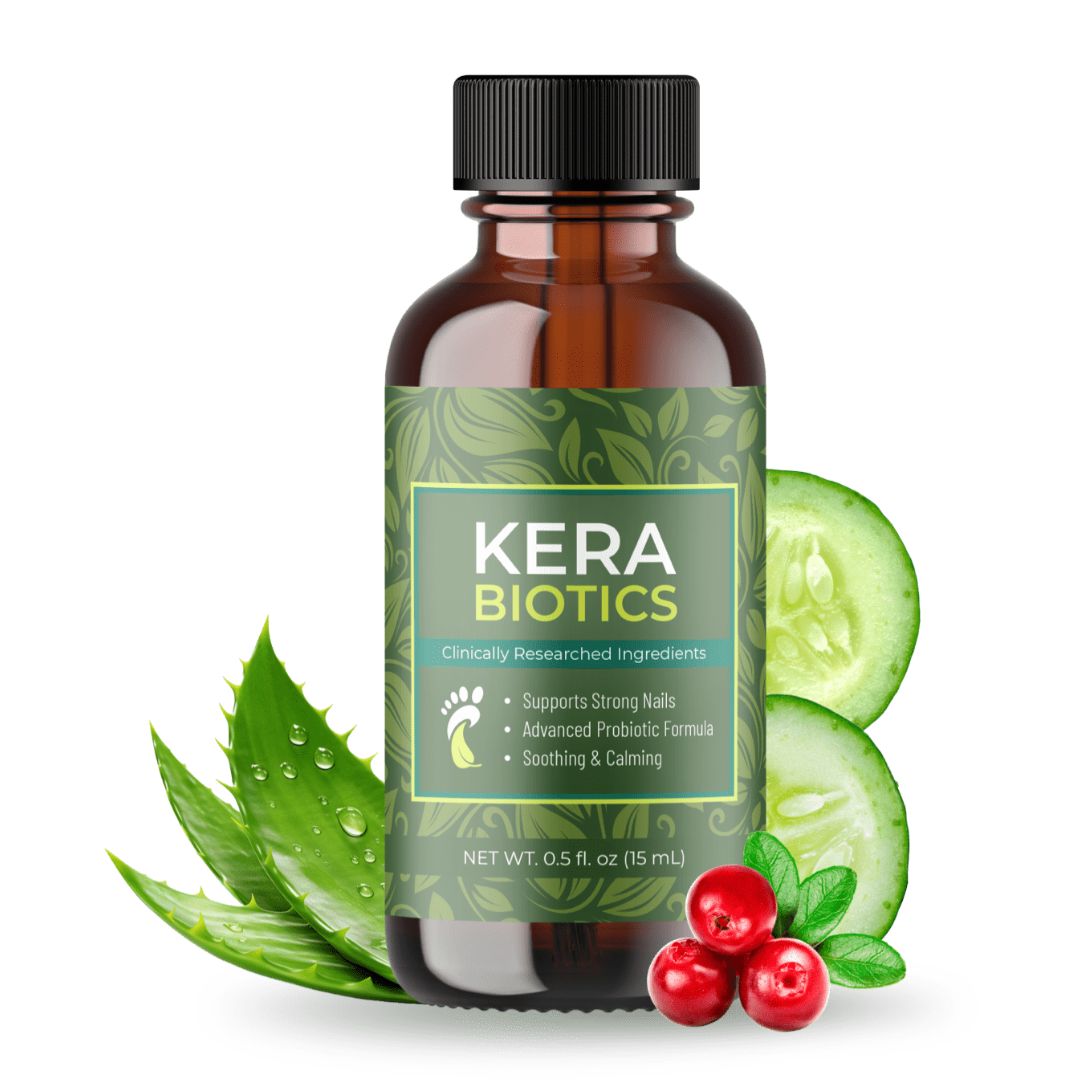 KeraBiotics topical dietary supplement bottle for healthy toenails and microbiome support