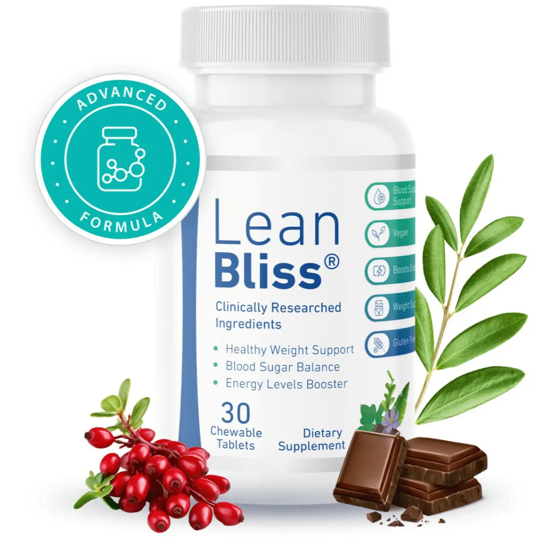 LeanBliss chocolate-flavored weight loss chewable supplement bottle and ingredients