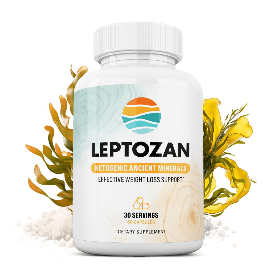 Leptozan weight loss supplement bottle showing mineral-based metabolic support formula